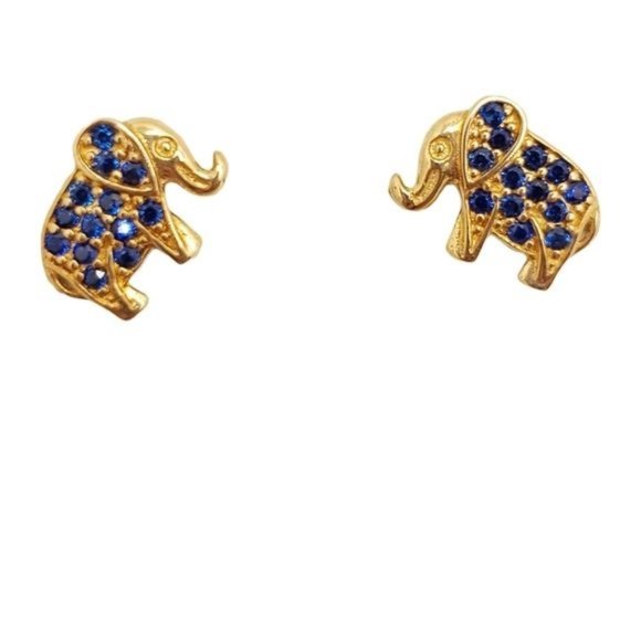 14k Girls blue CZ elephant earrings
